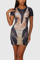 Agamemnon Desenli Bodycon Mini Elbise